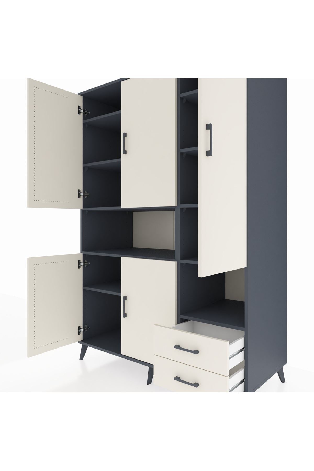 Kronos Dolap 10 Raflı 2 Çekmeceli 5 Kapaklı 132x59x195 Antrasit-Aytaşı/Aytaşı