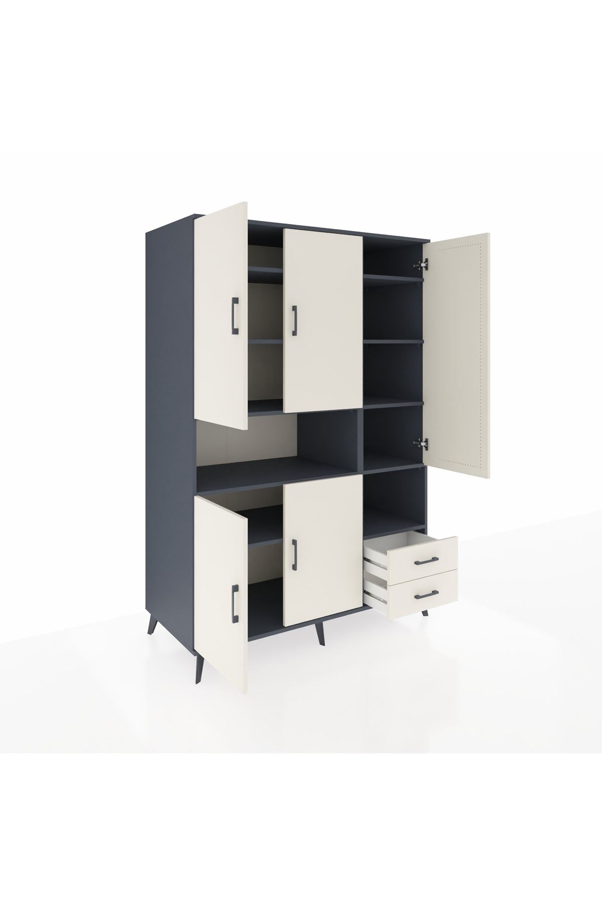 Kronos Dolap 10 Raflı 2 Çekmeceli 5 Kapaklı 132x59x195 Antrasit-Aytaşı/Aytaşı