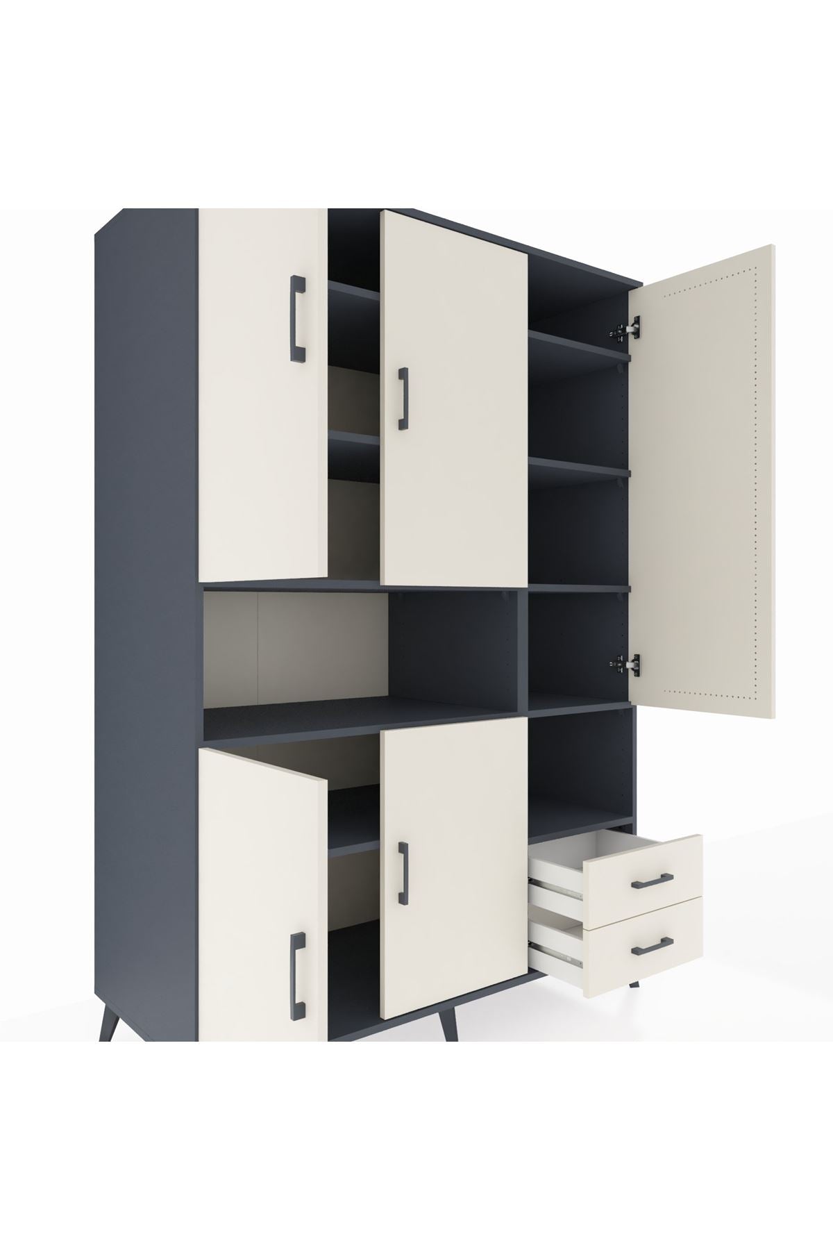 Kronos Dolap 10 Raflı 2 Çekmeceli 5 Kapaklı 132x59x195 Antrasit-Aytaşı/Aytaşı