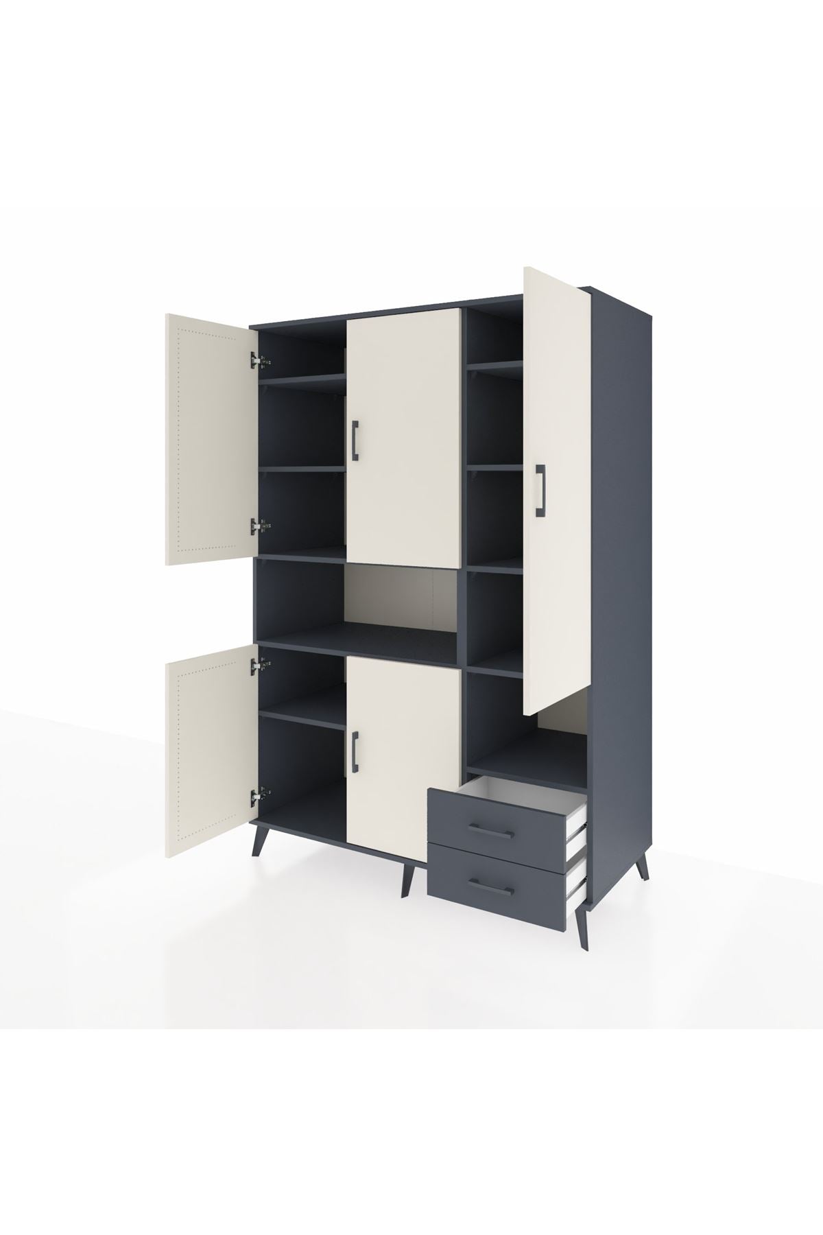 Kronos Dolap 10 Raflı 2 Çekmeceli 5 Kapaklı 132x59x195 Antrasit-Aytaşı/Antrasit