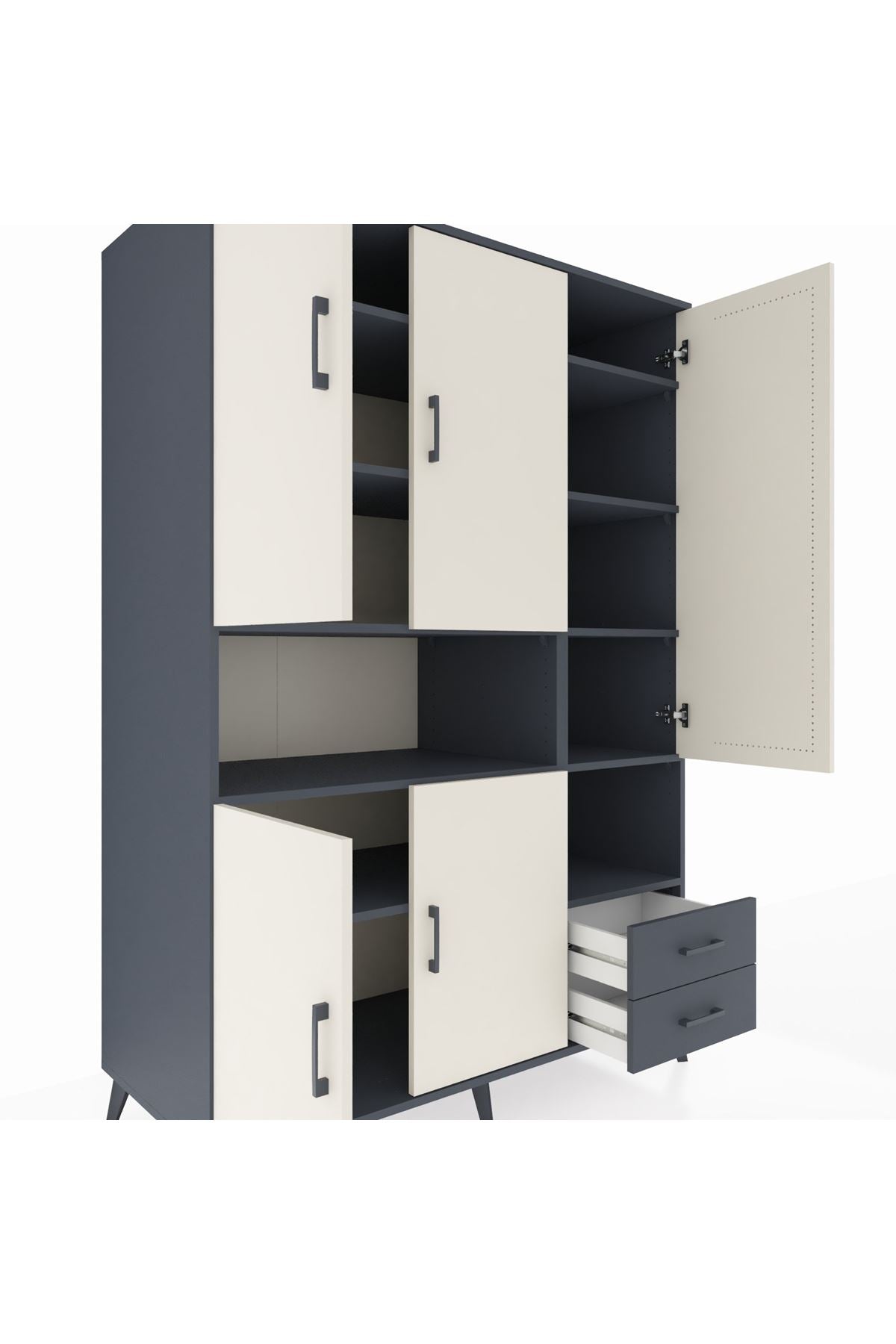 Kronos Dolap 10 Raflı 2 Çekmeceli 5 Kapaklı 132x59x195 Antrasit-Aytaşı/Antrasit