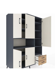 Kronos Dolap 10 Raflı 2 Çekmeceli 5 Kapaklı 132x59x195 Antrasit-Aytaşı/Çam