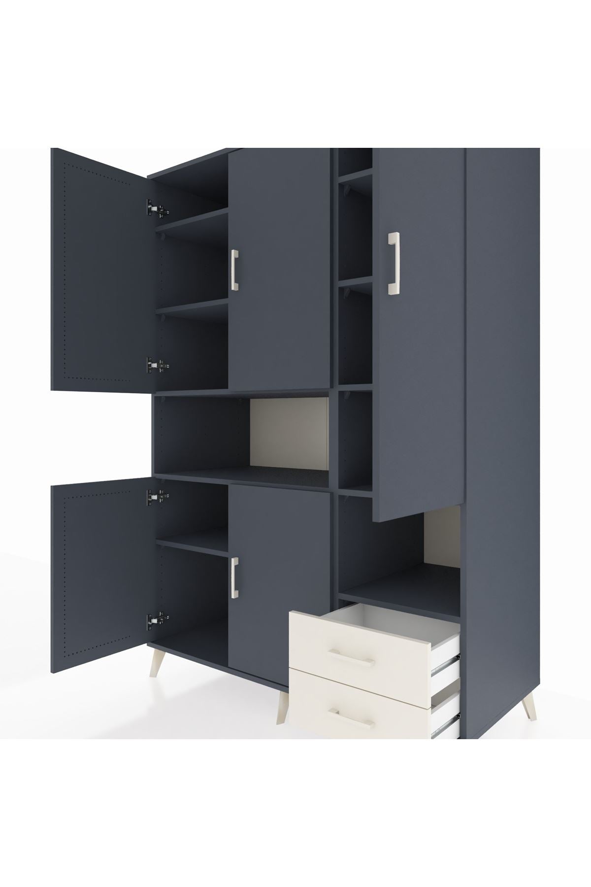 Kronos Dolap 10 Raflı 2 Çekmeceli 5 Kapaklı 132x59x195 Antrasit-Antrasit/Aytaşı