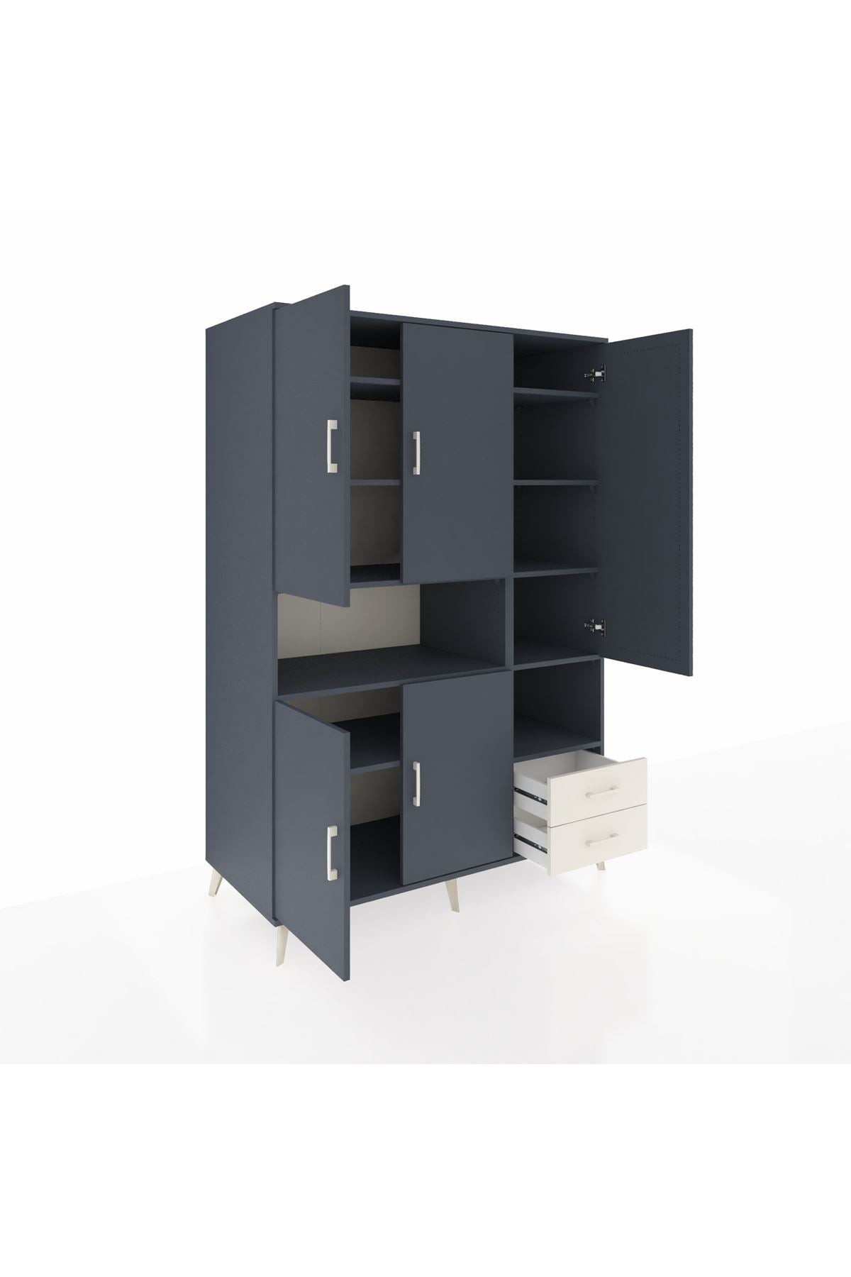 Kronos Dolap 10 Raflı 2 Çekmeceli 5 Kapaklı 132x59x195 Antrasit-Antrasit/Aytaşı