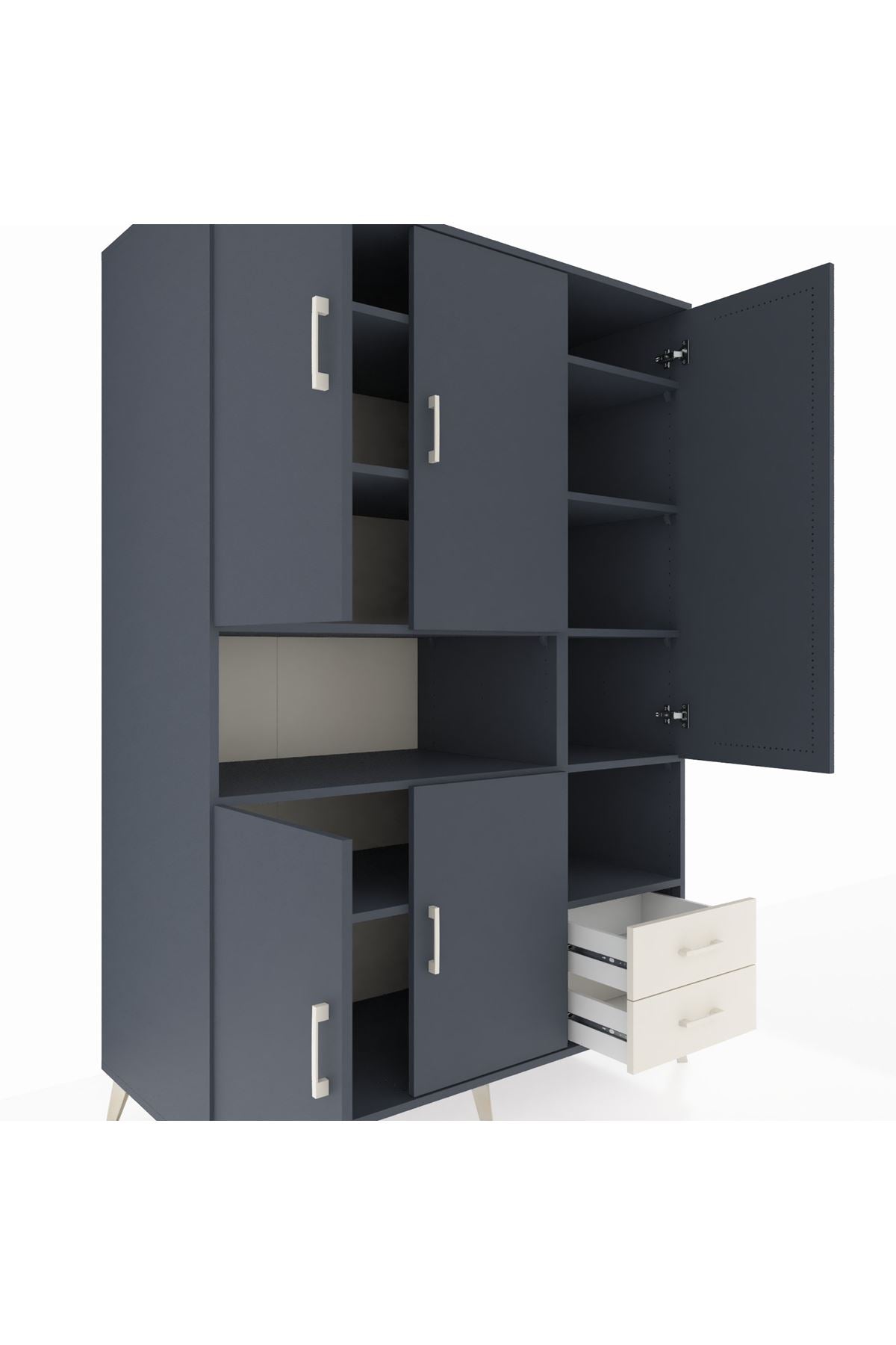 Kronos Dolap 10 Raflı 2 Çekmeceli 5 Kapaklı 132x59x195 Antrasit-Antrasit/Aytaşı