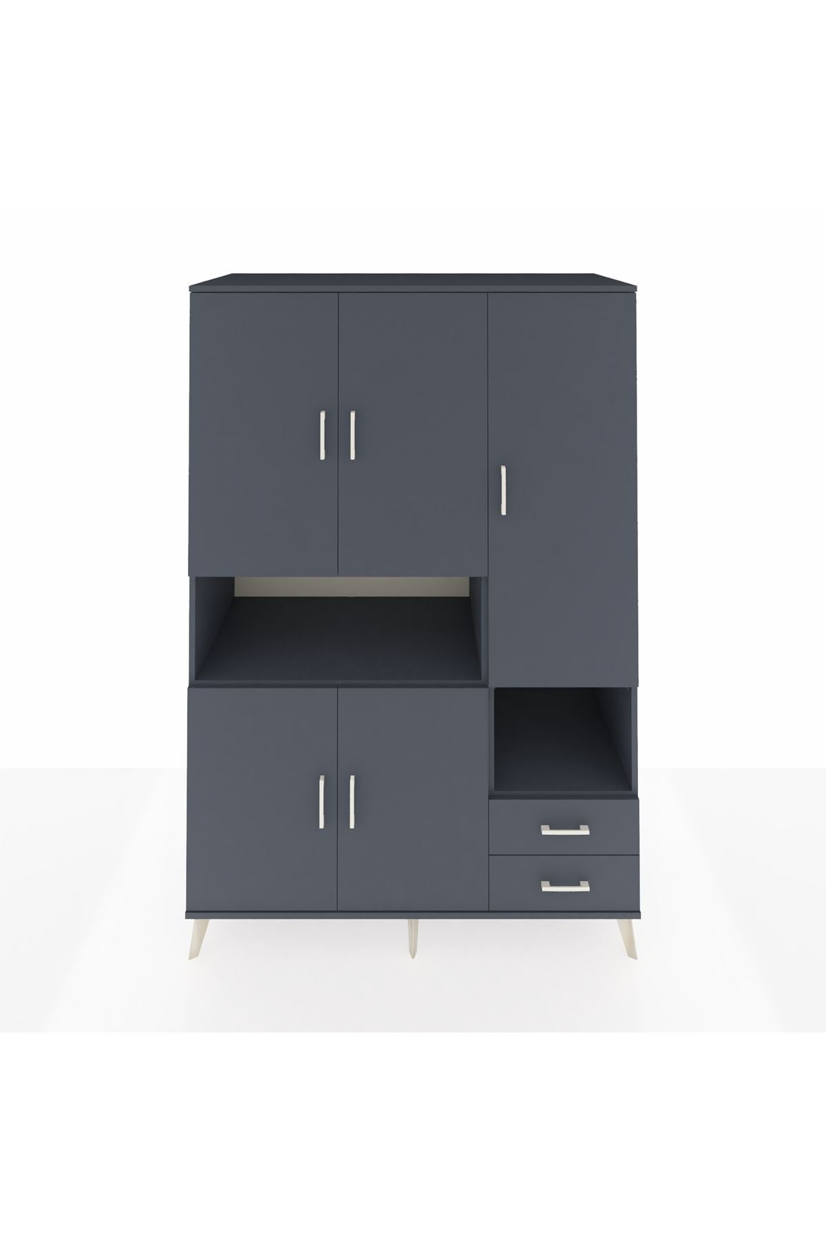 Kronos Dolap 10 Raflı 2 Çekmeceli 5 Kapaklı 132x59x195 Antrasit-Antrasit/Antrasit