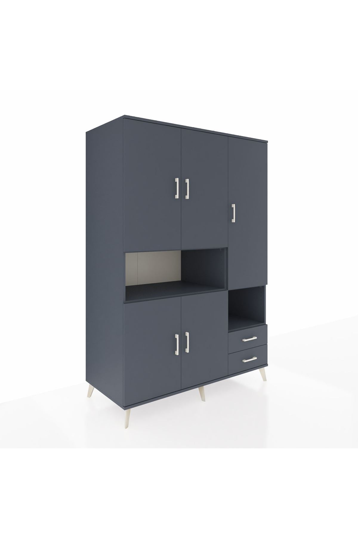 Kronos Dolap 10 Raflı 2 Çekmeceli 5 Kapaklı 132x59x195 Antrasit-Antrasit/Antrasit