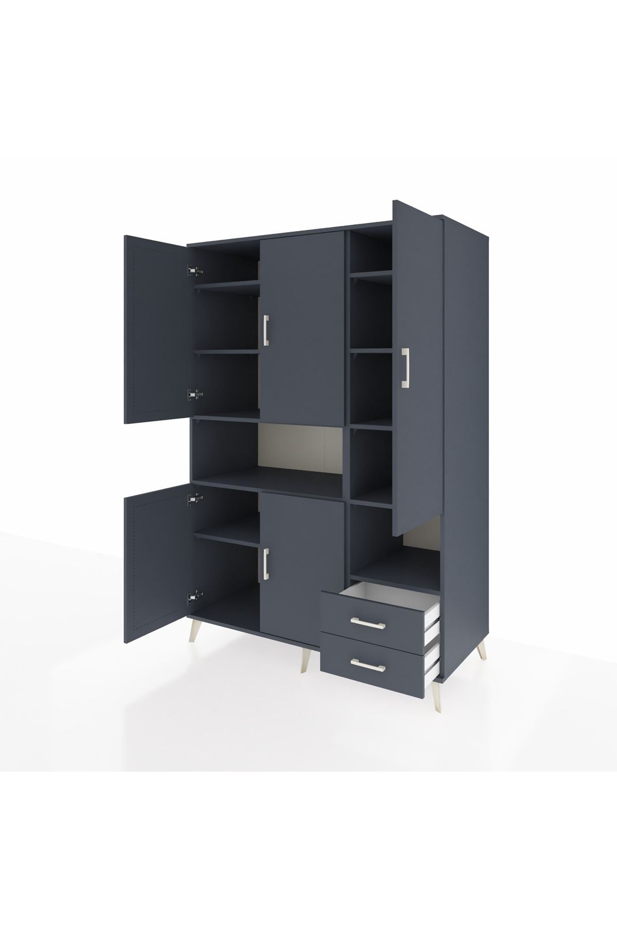 Kronos Dolap 10 Raflı 2 Çekmeceli 5 Kapaklı 132x59x195 Antrasit-Antrasit/Antrasit