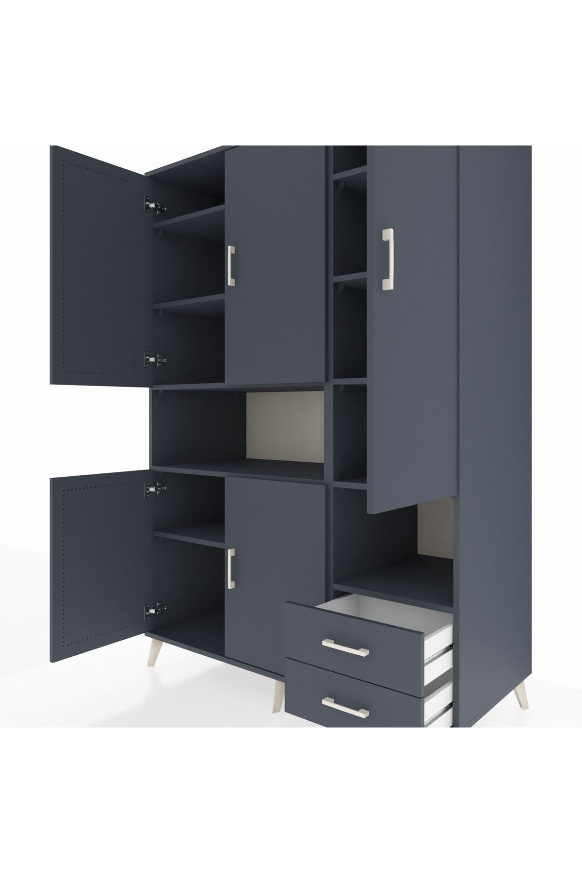 Kronos Dolap 10 Raflı 2 Çekmeceli 5 Kapaklı 132x59x195 Antrasit-Antrasit/Antrasit