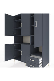 Kronos Dolap 10 Raflı 2 Çekmeceli 5 Kapaklı 132x59x195 Antrasit-Antrasit/Antrasit