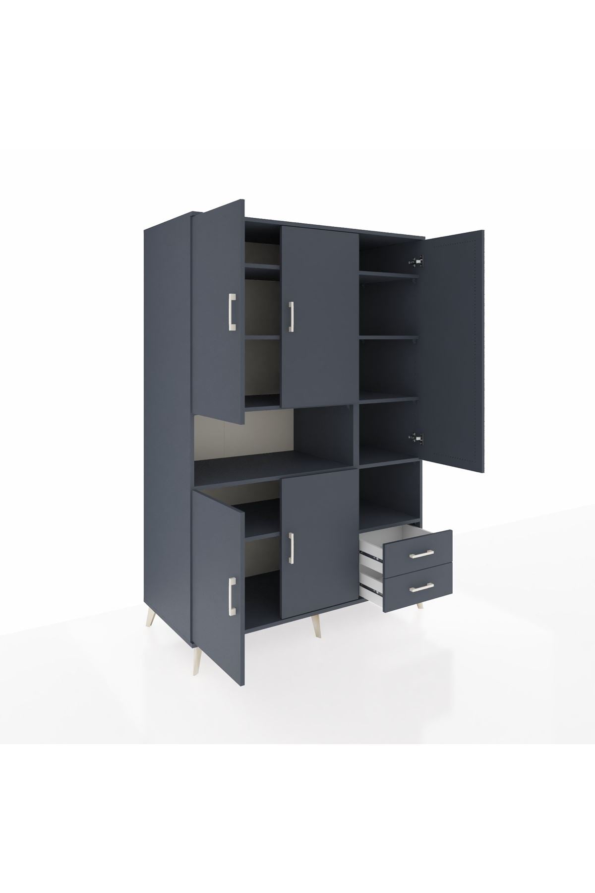 Kronos Dolap 10 Raflı 2 Çekmeceli 5 Kapaklı 132x59x195 Antrasit-Antrasit/Antrasit