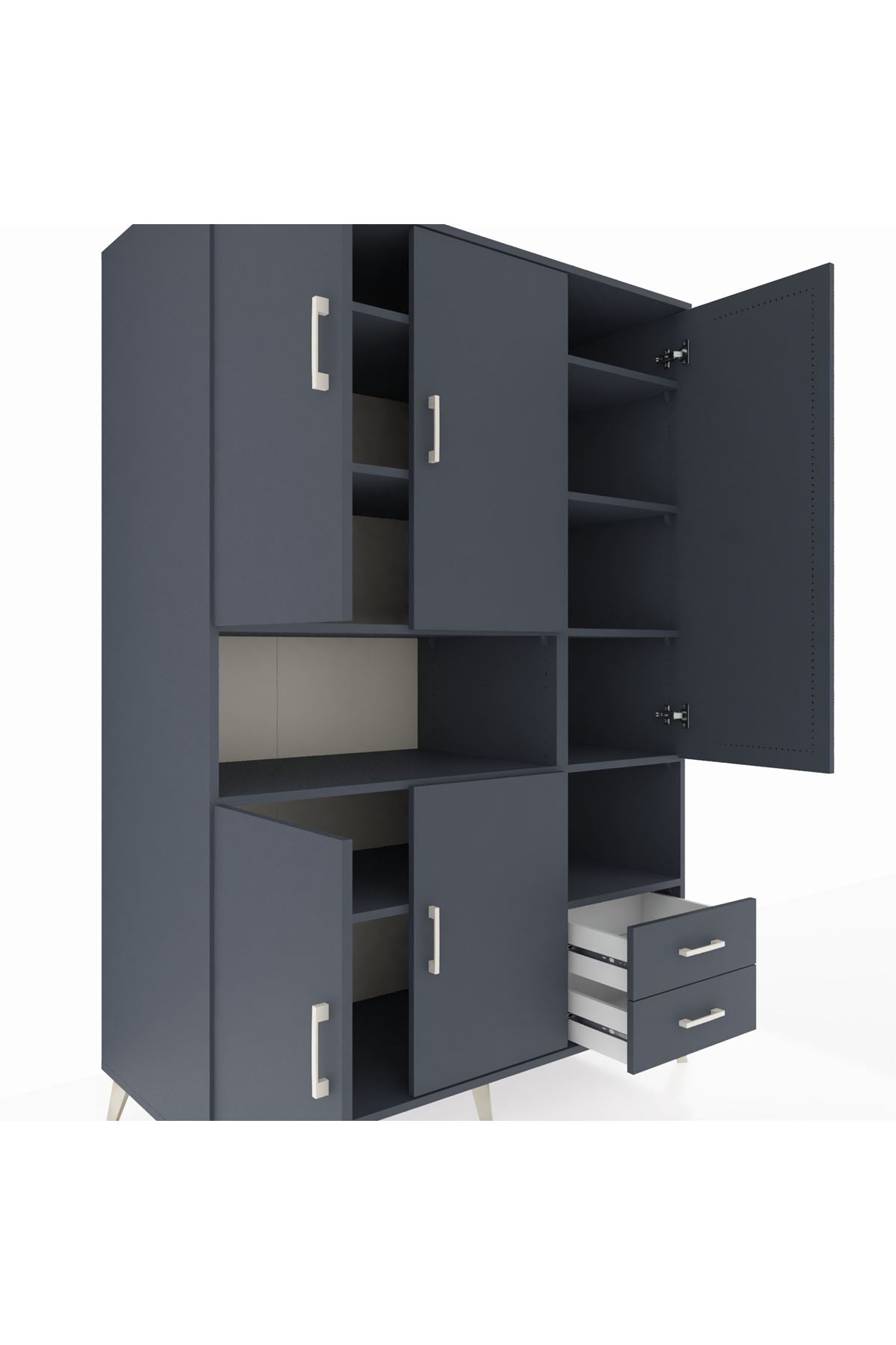 Kronos Dolap 10 Raflı 2 Çekmeceli 5 Kapaklı 132x59x195 Antrasit-Antrasit/Antrasit