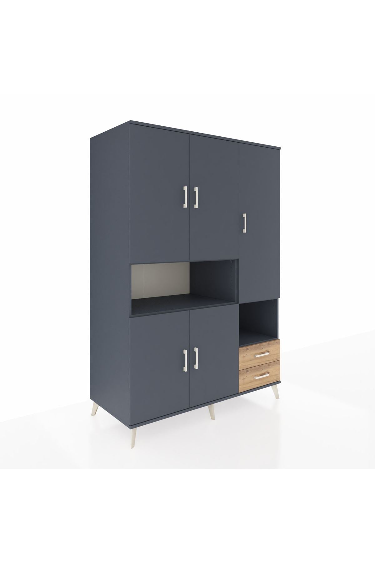 Kronos Dolap 10 Raflı 2 Çekmeceli 5 Kapaklı 132x59x195 Antrasit-Antrasit/Çam