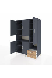 Kronos Dolap 10 Raflı 2 Çekmeceli 5 Kapaklı 132x59x195 Antrasit-Antrasit/Çam