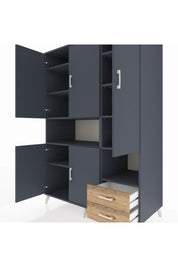 Kronos Dolap 10 Raflı 2 Çekmeceli 5 Kapaklı 132x59x195 Antrasit-Antrasit/Çam