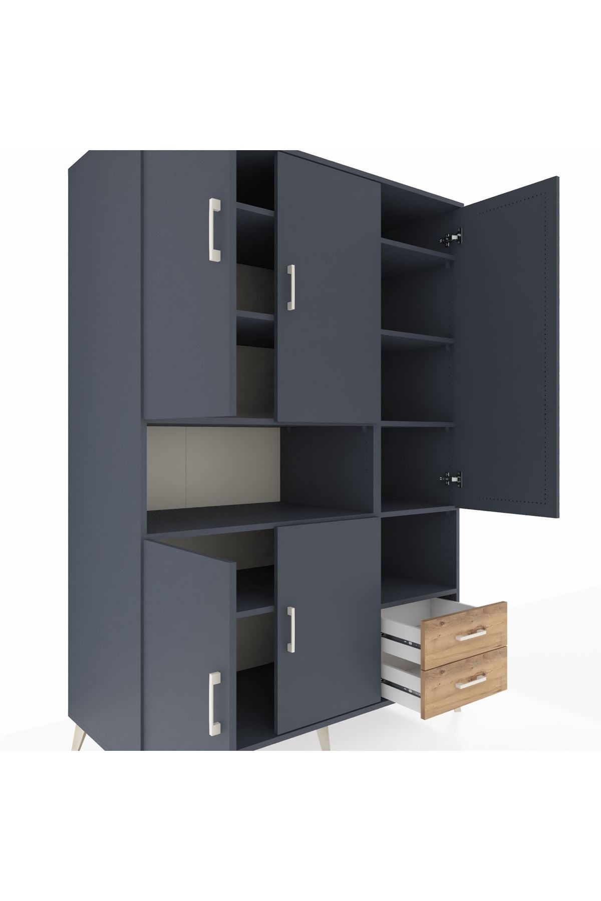 Kronos Dolap 10 Raflı 2 Çekmeceli 5 Kapaklı 132x59x195 Antrasit-Antrasit/Çam