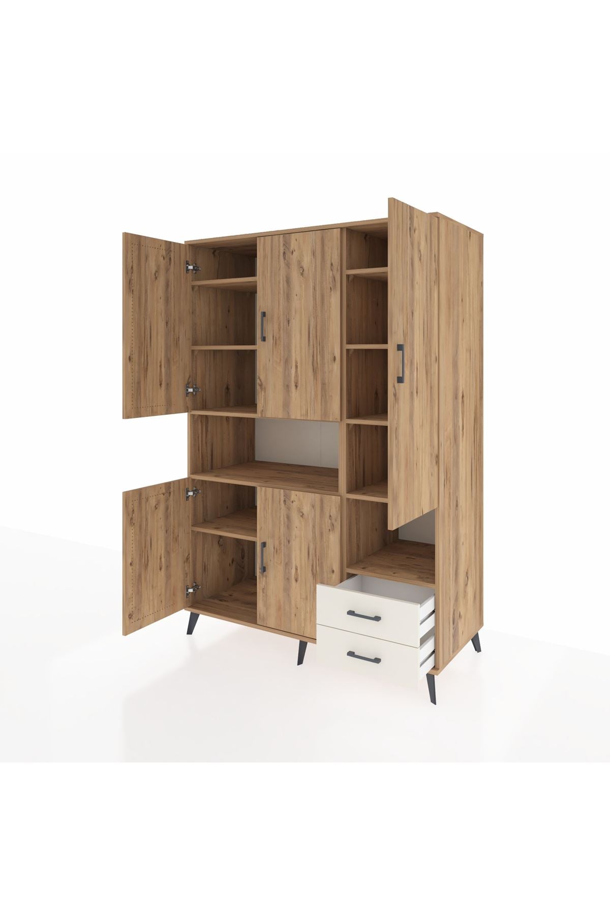 Kronos Dolap 10 Raflı 2 Çekmeceli 5 Kapaklı 132x59x195 Çam-Çam/Aytaşı