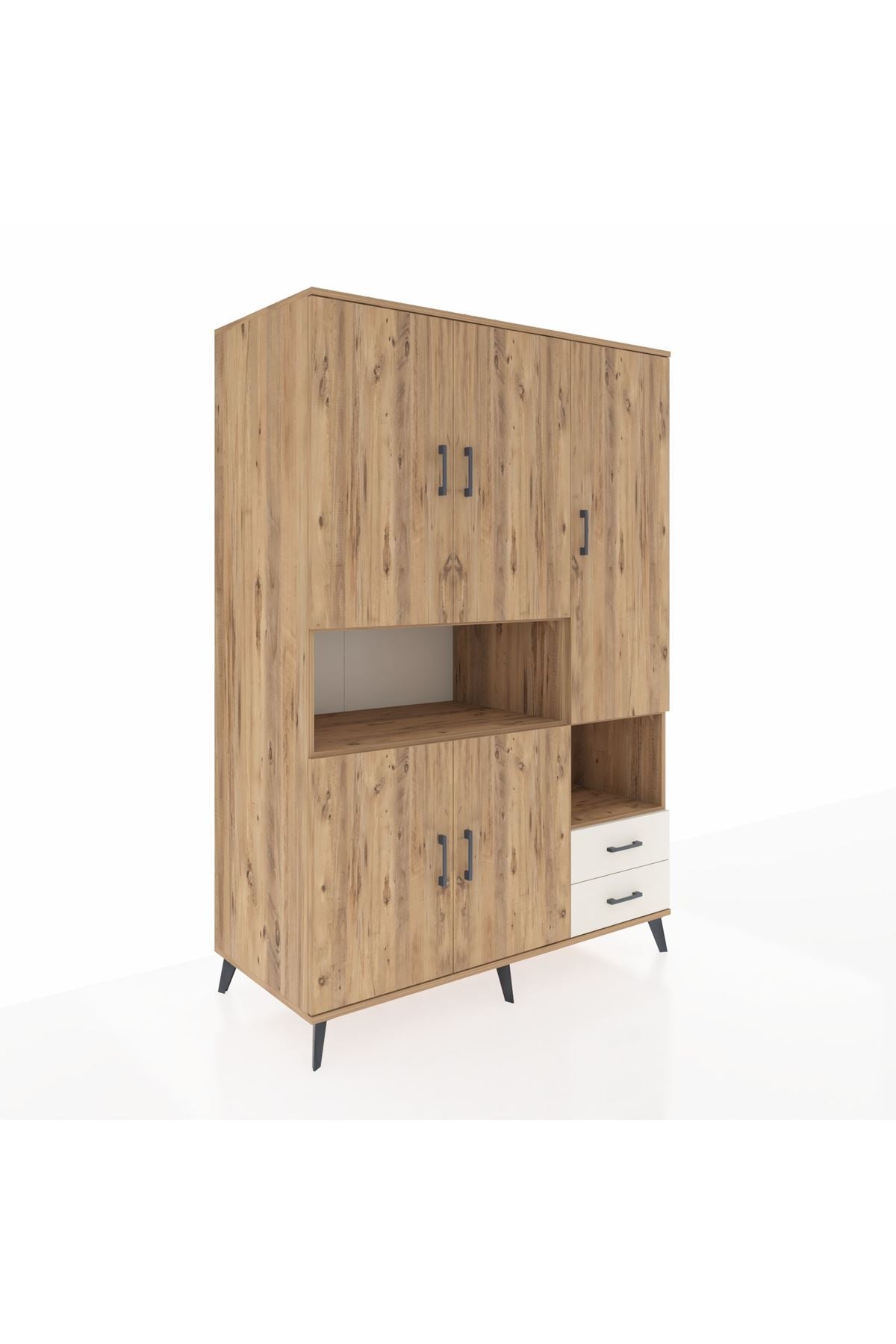 Kronos Dolap 10 Raflı 2 Çekmeceli 5 Kapaklı 132x59x195 Çam-Çam/Aytaşı