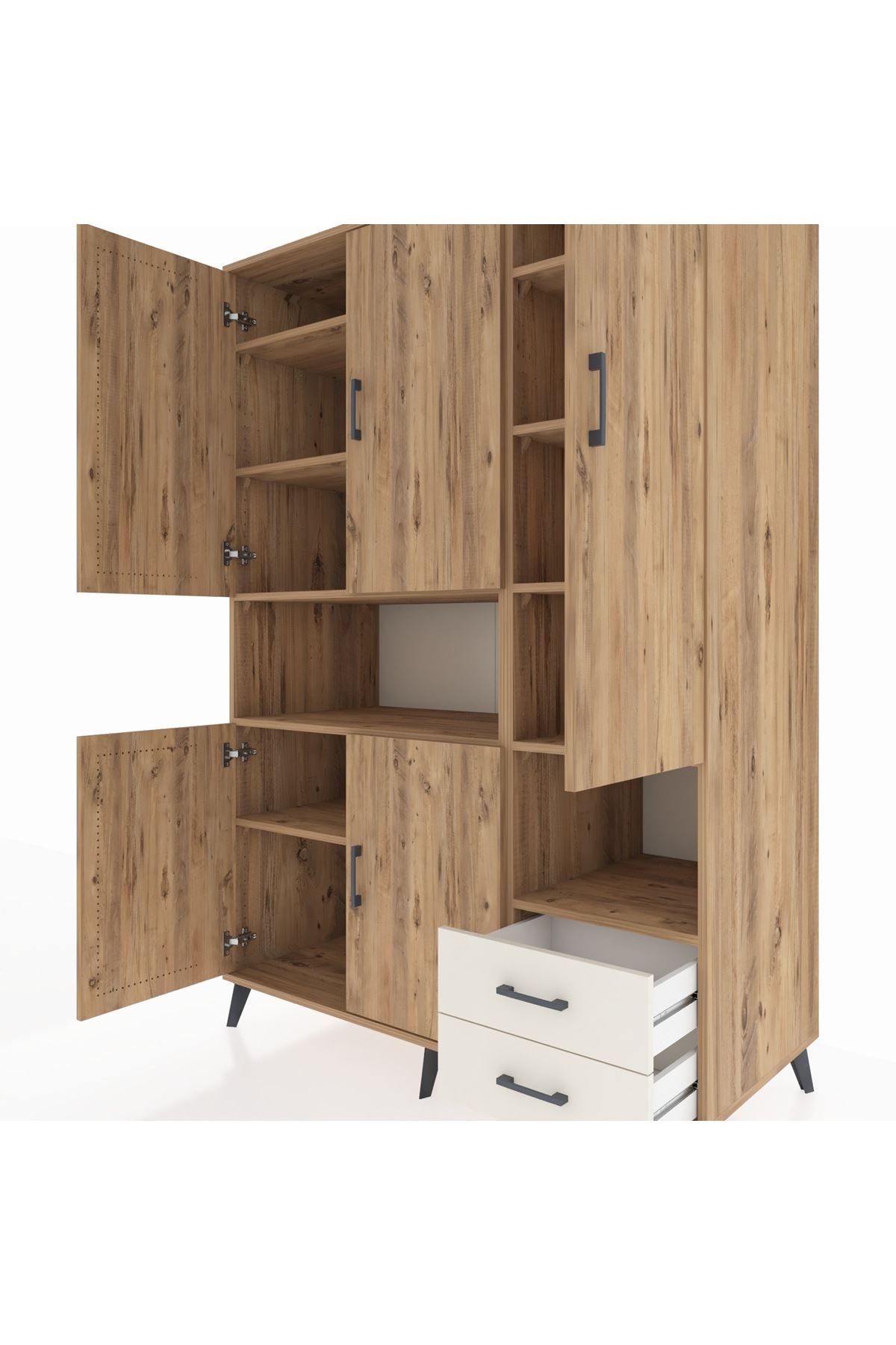 Kronos Dolap 10 Raflı 2 Çekmeceli 5 Kapaklı 132x59x195 Çam-Çam/Aytaşı