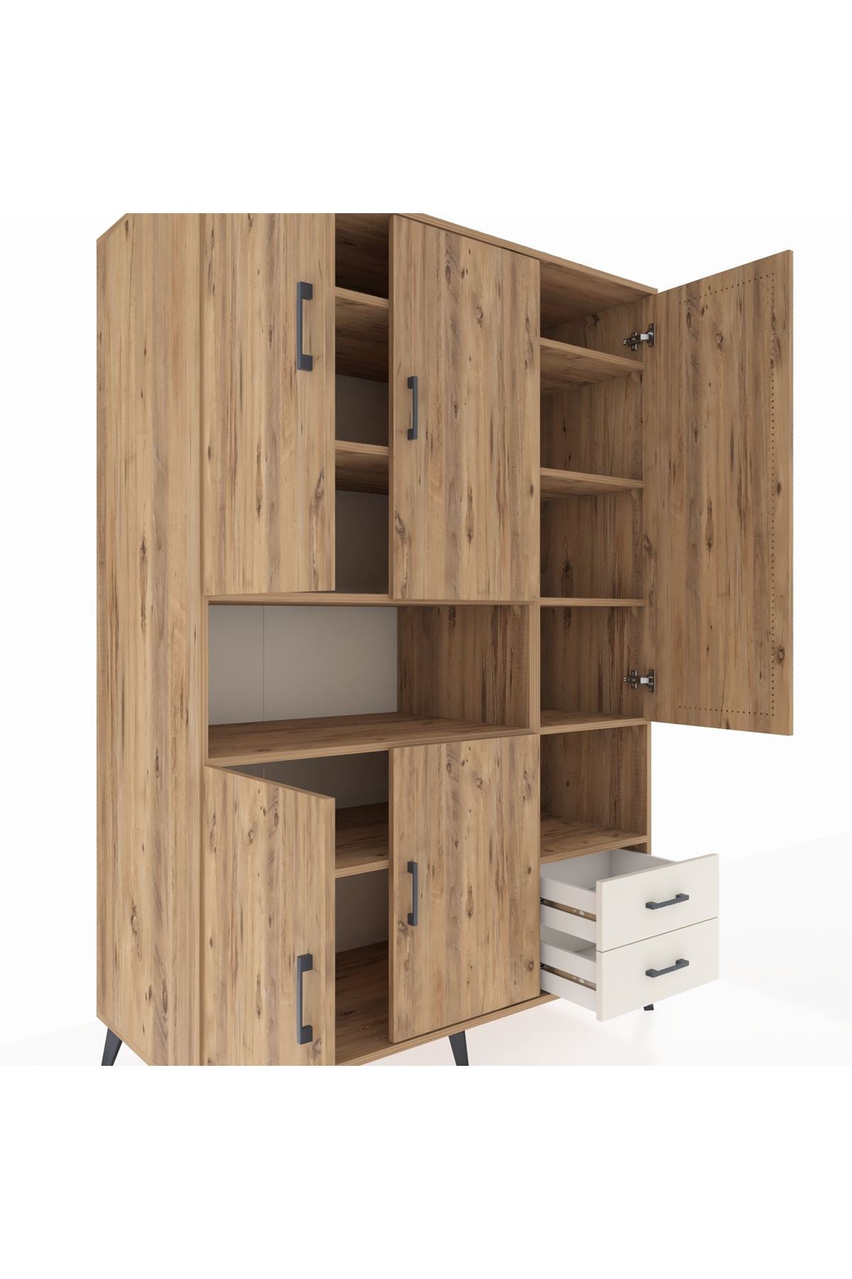 Kronos Dolap 10 Raflı 2 Çekmeceli 5 Kapaklı 132x59x195 Çam-Çam/Aytaşı