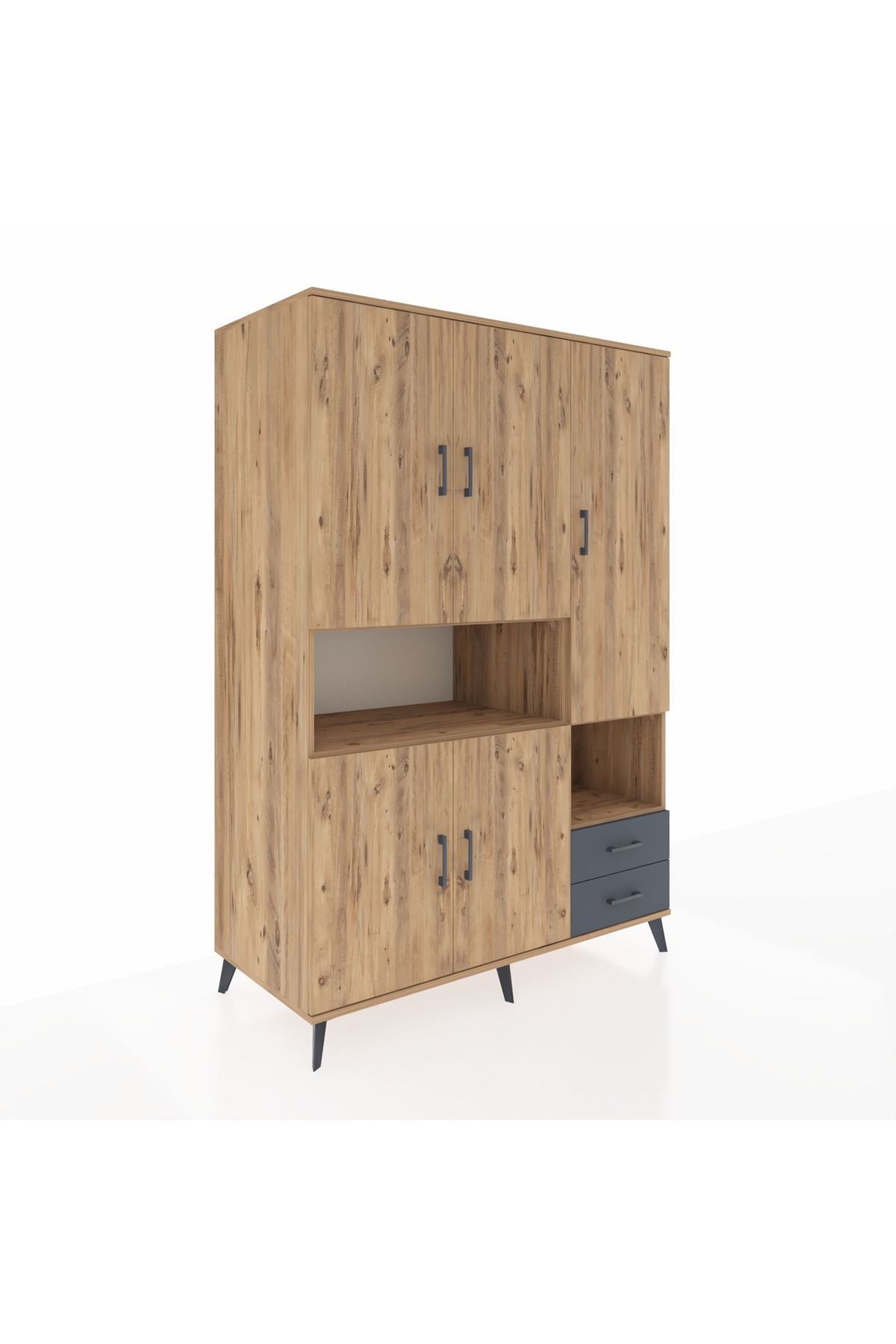 Kronos Dolap 10 Raflı 2 Çekmeceli 5 Kapaklı 132x59x195 Çam-Çam/Antrasit