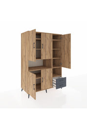 Kronos Dolap 10 Raflı 2 Çekmeceli 5 Kapaklı 132x59x195 Çam-Çam/Antrasit