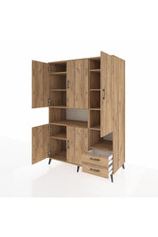 Kronos Dolap 10 Raflı 2 Çekmeceli 5 Kapaklı 132x59x195 Çam-Çam/Çam