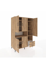 Kronos Dolap 10 Raflı 2 Çekmeceli 5 Kapaklı 132x59x195 Çam-Çam/Çam