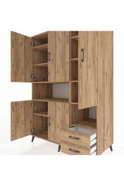 Kronos Dolap 10 Raflı 2 Çekmeceli 5 Kapaklı 132x59x195 Çam-Çam/Çam