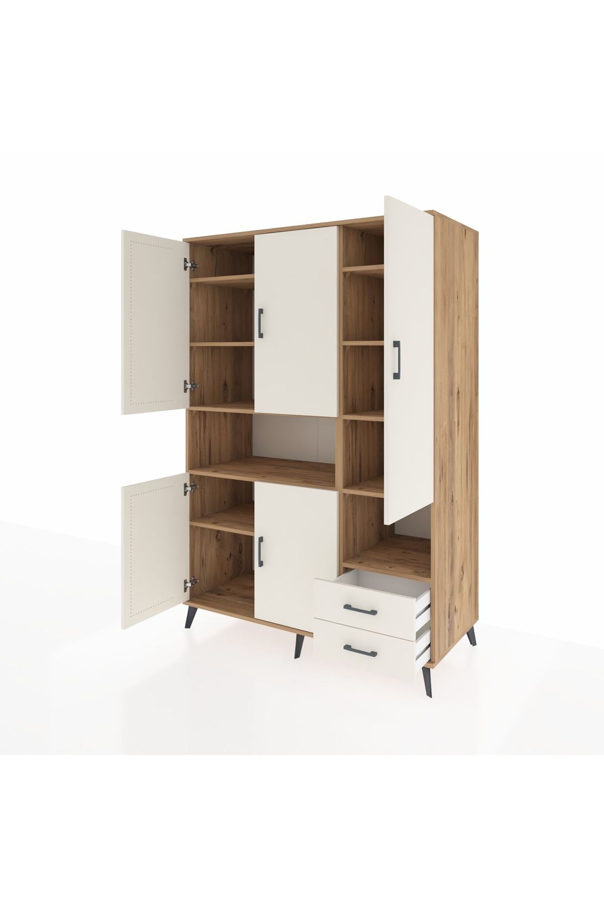 Kronos Dolap 10 Raflı 2 Çekmeceli 5 Kapaklı 132x59x195 Çam-Aytaşı/Aytaşı