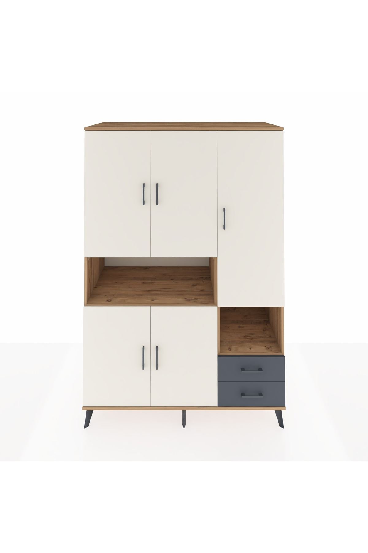 Kronos Dolap 10 Raflı 2 Çekmeceli 5 Kapaklı 132x59x195 Çam-Aytaşı/Antrasit