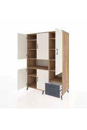 Kronos Dolap 10 Raflı 2 Çekmeceli 5 Kapaklı 132x59x195 Çam-Aytaşı/Antrasit