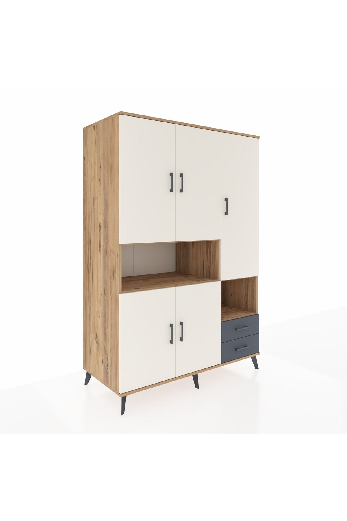 Kronos Dolap 10 Raflı 2 Çekmeceli 5 Kapaklı 132x59x195 Çam-Aytaşı/Antrasit