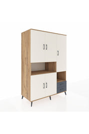 Kronos Dolap 10 Raflı 2 Çekmeceli 5 Kapaklı 132x59x195 Çam-Aytaşı/Antrasit