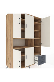 Kronos Dolap 10 Raflı 2 Çekmeceli 5 Kapaklı 132x59x195 Çam-Aytaşı/Antrasit