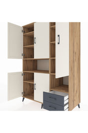 Kronos Dolap 10 Raflı 2 Çekmeceli 5 Kapaklı 132x59x195 Çam-Aytaşı/Antrasit