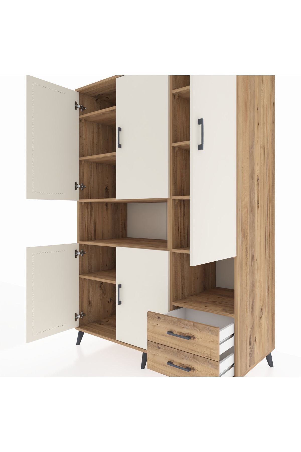 Kronos Dolap 10 Raflı 2 Çekmeceli 5 Kapaklı 132x59x195 Çam-Aytaşı/Çam