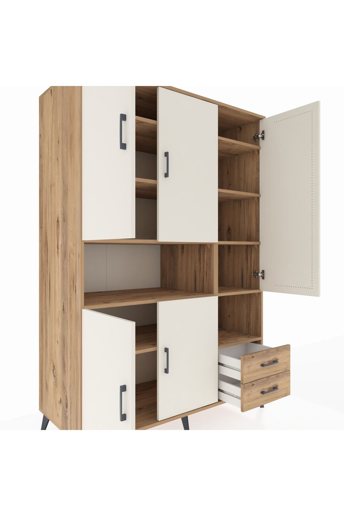 Kronos Dolap 10 Raflı 2 Çekmeceli 5 Kapaklı 132x59x195 Çam-Aytaşı/Çam