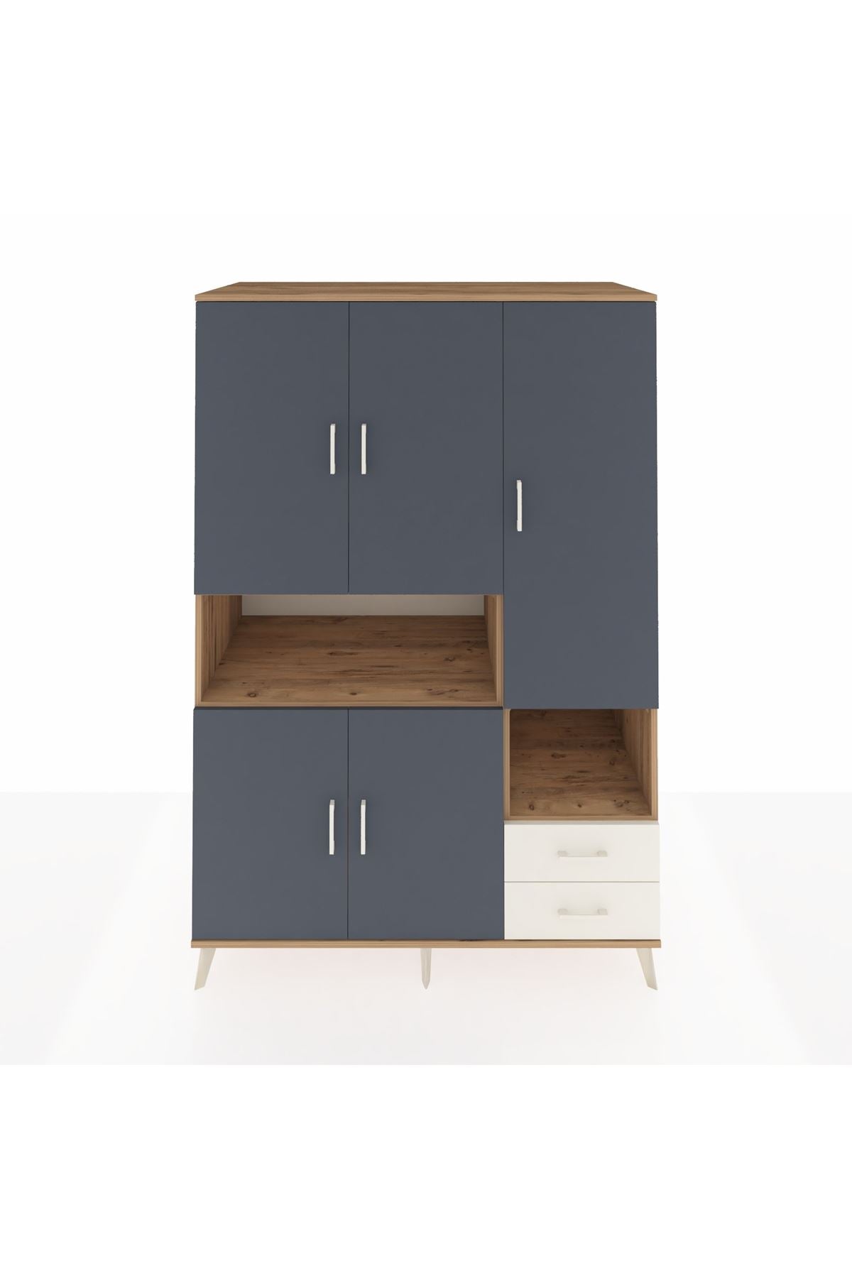 Kronos Dolap 10 Raflı 2 Çekmeceli 5 Kapaklı 132x59x195 Çam-Antrasit/Aytaşı