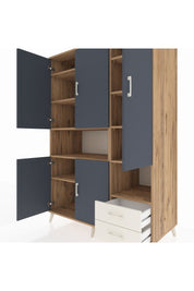 Kronos Dolap 10 Raflı 2 Çekmeceli 5 Kapaklı 132x59x195 Çam-Antrasit/Aytaşı