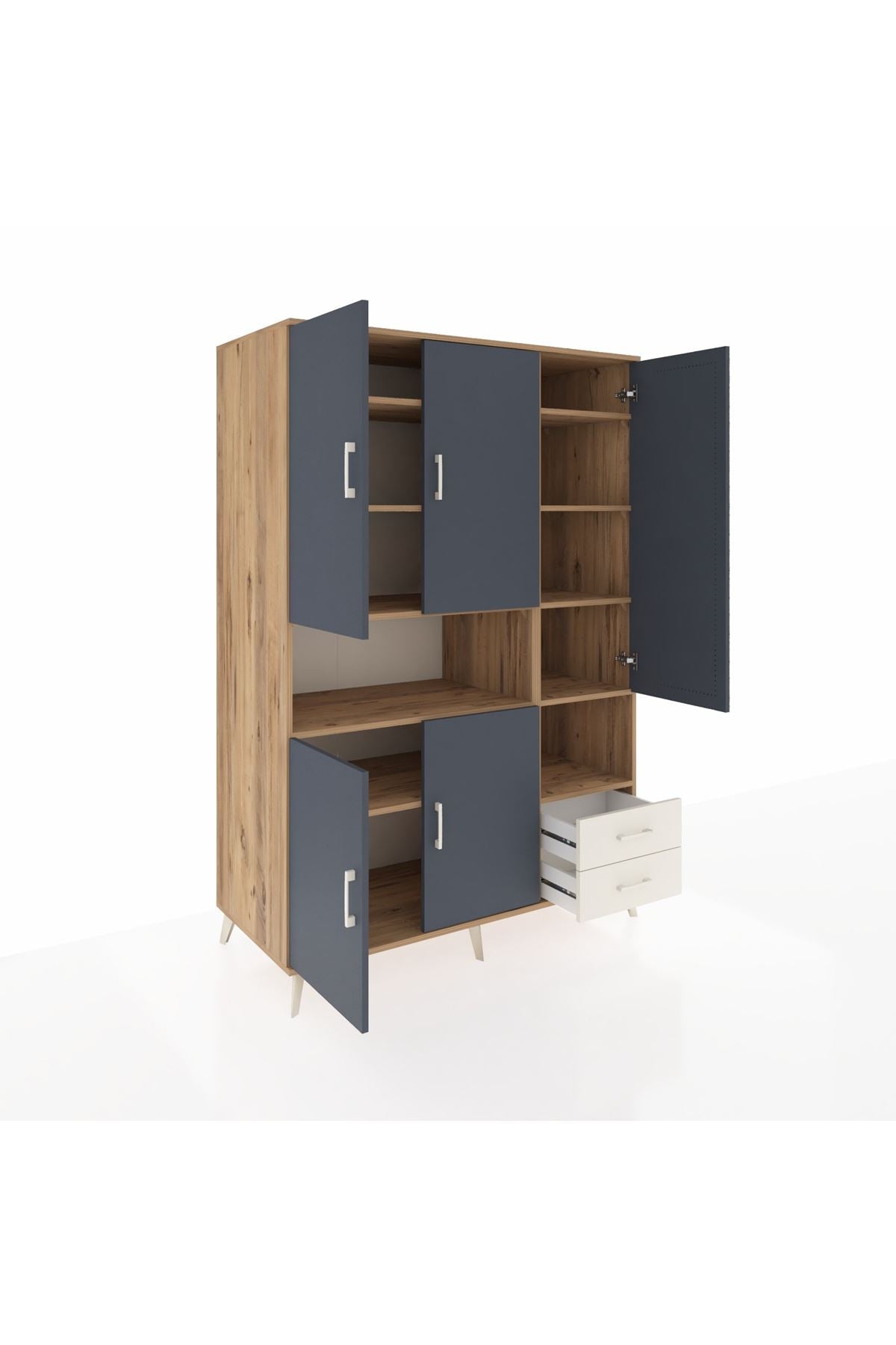 Kronos Dolap 10 Raflı 2 Çekmeceli 5 Kapaklı 132x59x195 Çam-Antrasit/Aytaşı