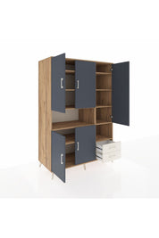 Kronos Dolap 10 Raflı 2 Çekmeceli 5 Kapaklı 132x59x195 Çam-Antrasit/Aytaşı