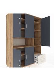 Kronos Dolap 10 Raflı 2 Çekmeceli 5 Kapaklı 132x59x195 Çam-Antrasit/Aytaşı