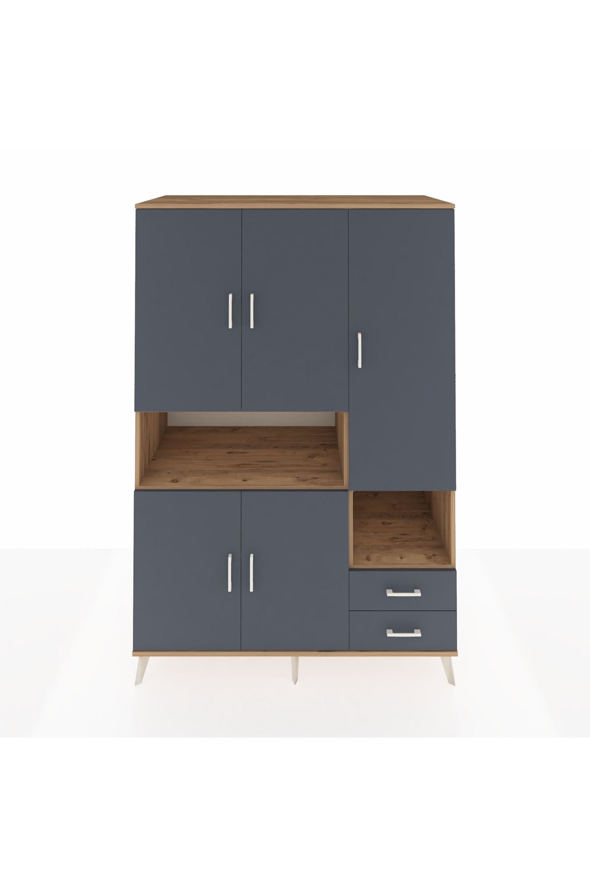 Kronos Dolap 10 Raflı 2 Çekmeceli 5 Kapaklı 132x59x195 Çam-Antrasit/Antrasit