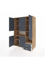 Kronos Dolap 10 Raflı 2 Çekmeceli 5 Kapaklı 132x59x195 Çam-Antrasit/Antrasit