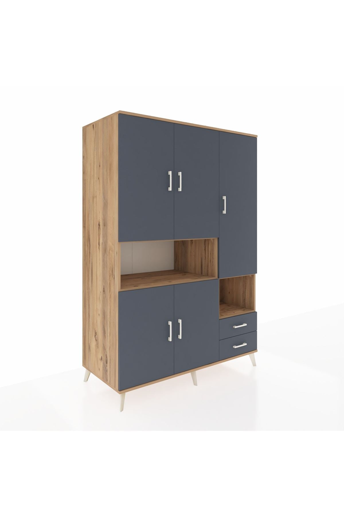 Kronos Dolap 10 Raflı 2 Çekmeceli 5 Kapaklı 132x59x195 Çam-Antrasit/Antrasit