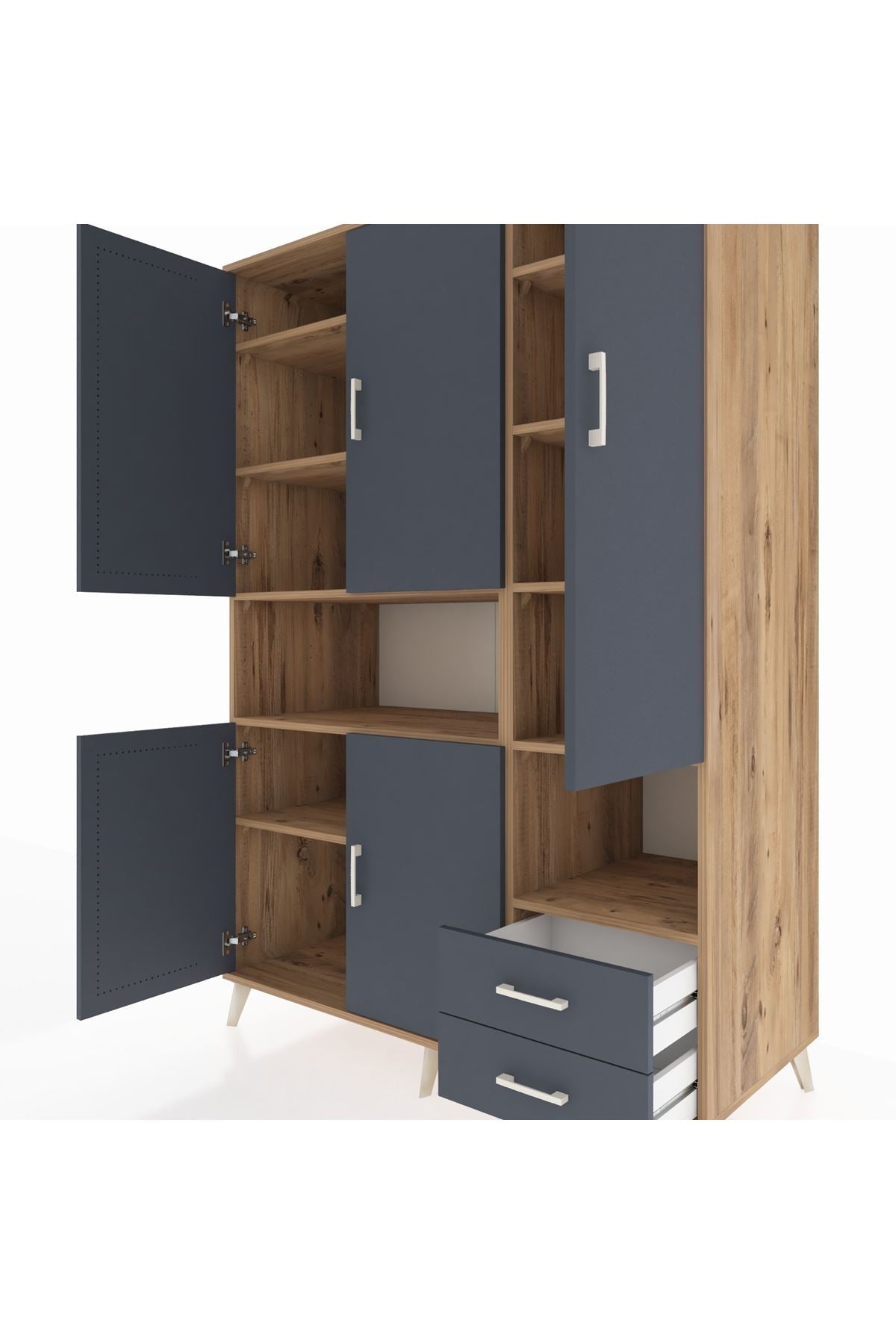 Kronos Dolap 10 Raflı 2 Çekmeceli 5 Kapaklı 132x59x195 Çam-Antrasit/Antrasit