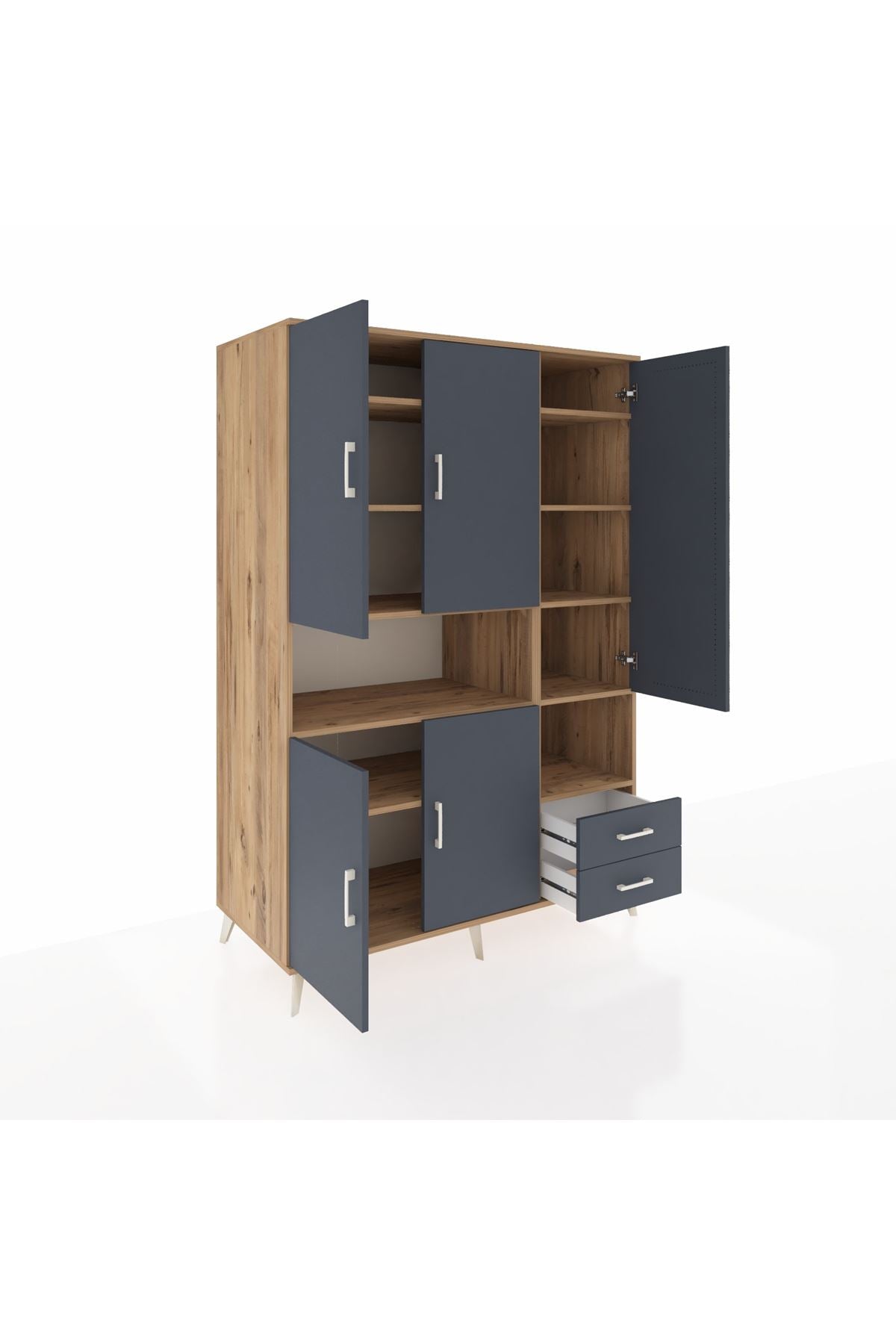 Kronos Dolap 10 Raflı 2 Çekmeceli 5 Kapaklı 132x59x195 Çam-Antrasit/Antrasit