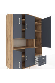 Kronos Dolap 10 Raflı 2 Çekmeceli 5 Kapaklı 132x59x195 Çam-Antrasit/Antrasit