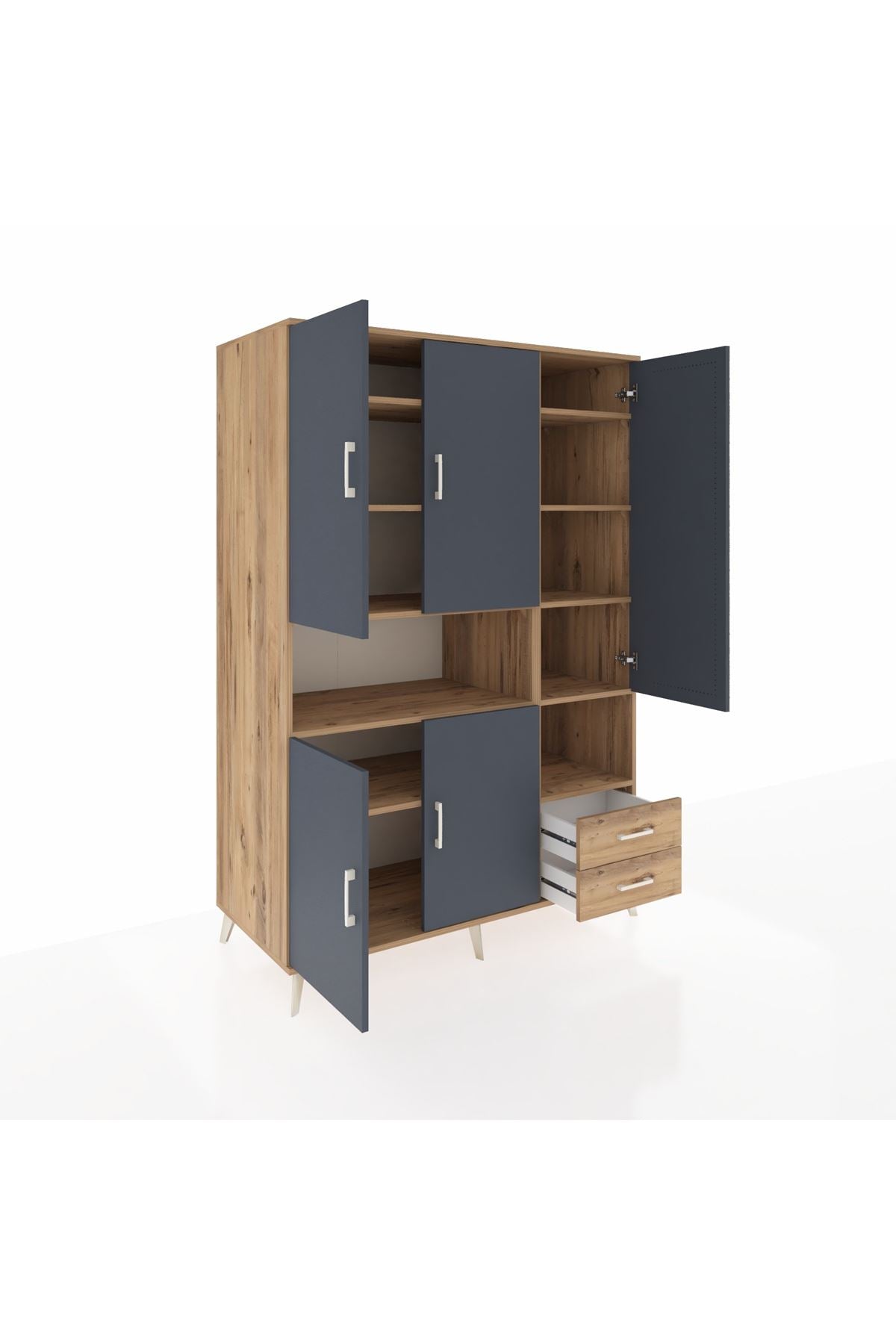 Kronos Dolap 10 Raflı 2 Çekmeceli 5 Kapaklı 132x59x195 Çam-Antrasit/Çam